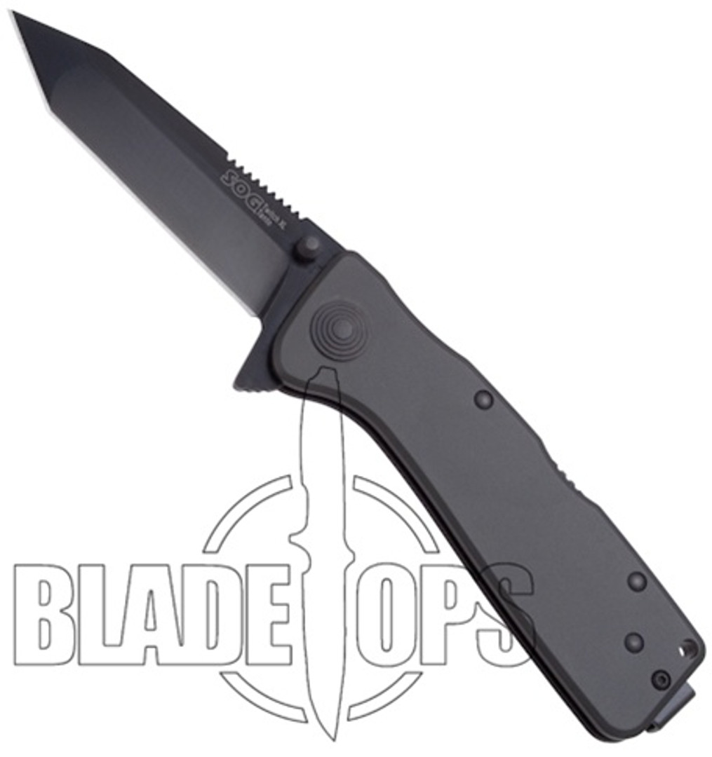 SOG Twitch XL Spring Assist Knife, Black Handle, Black TiNi Tanto Blade, TWI211