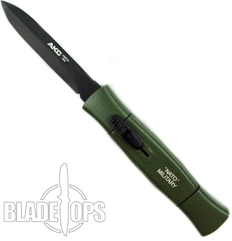 AKC Black Tactical Nato Double Action OTF Knife, Dagger Blade