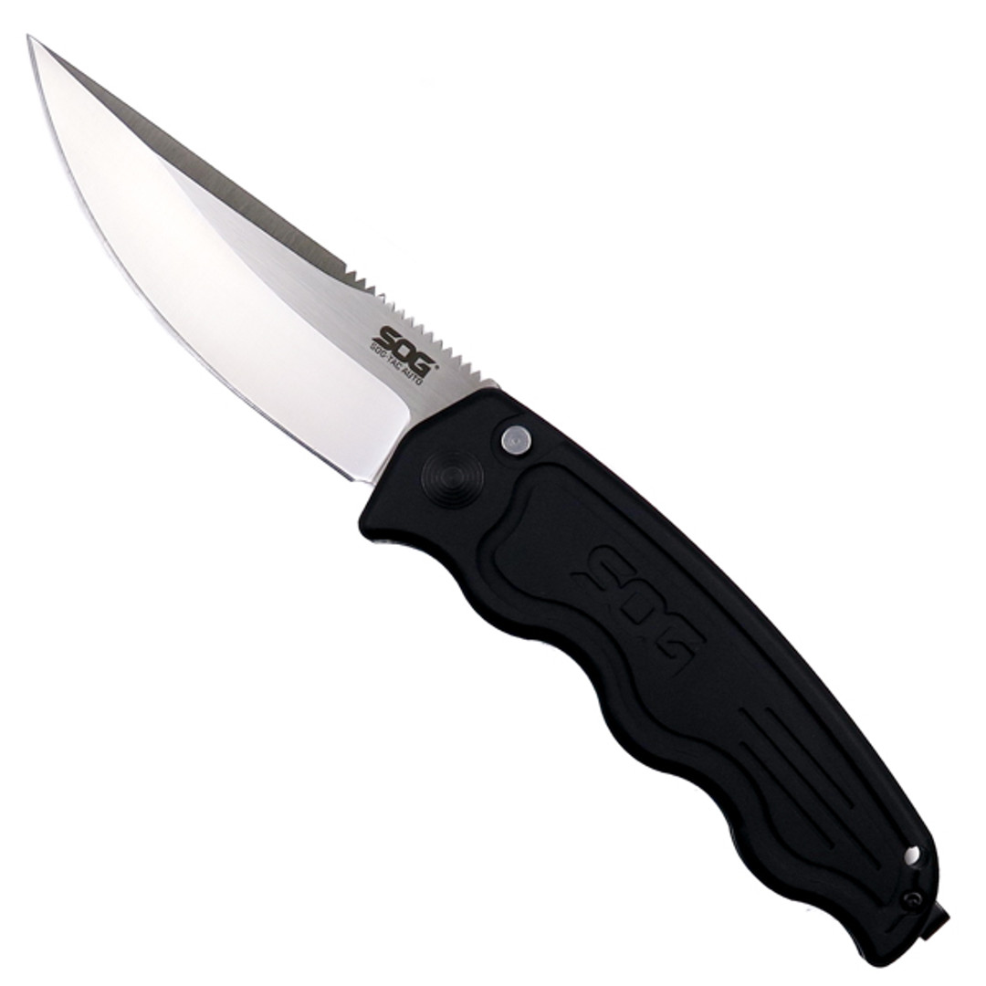 SOG ST-01 SOG-TAC Clip Point Auto Knife, AUS-8 Satin Blade FRONT VIEW