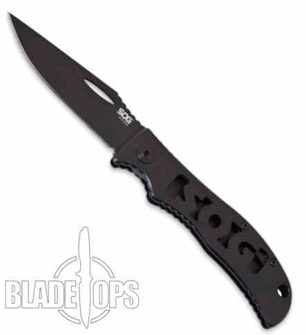 SOG SlipTron Folding Knife, Black Plain Blade, STR02