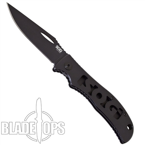SOG SlipTron Folding Knife, Black Plain Blade, STR02