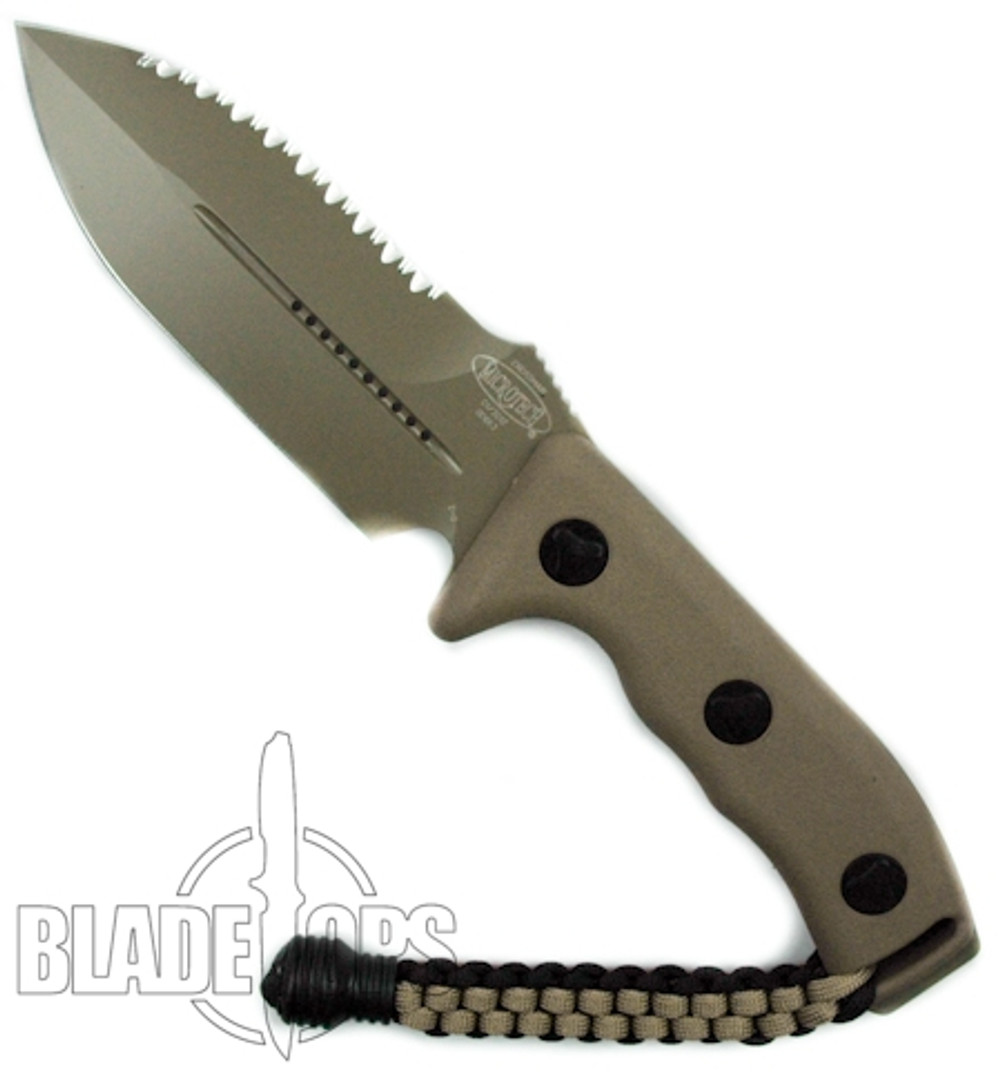 Microtech Crosshair Tan Double Edge Knife 101-3TA, Full Serrated, Plain