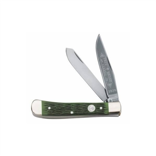 Boker Classic 112525JGB Green Trapper Jigged Bone Non-Locking Folder Knife, Satin Blades