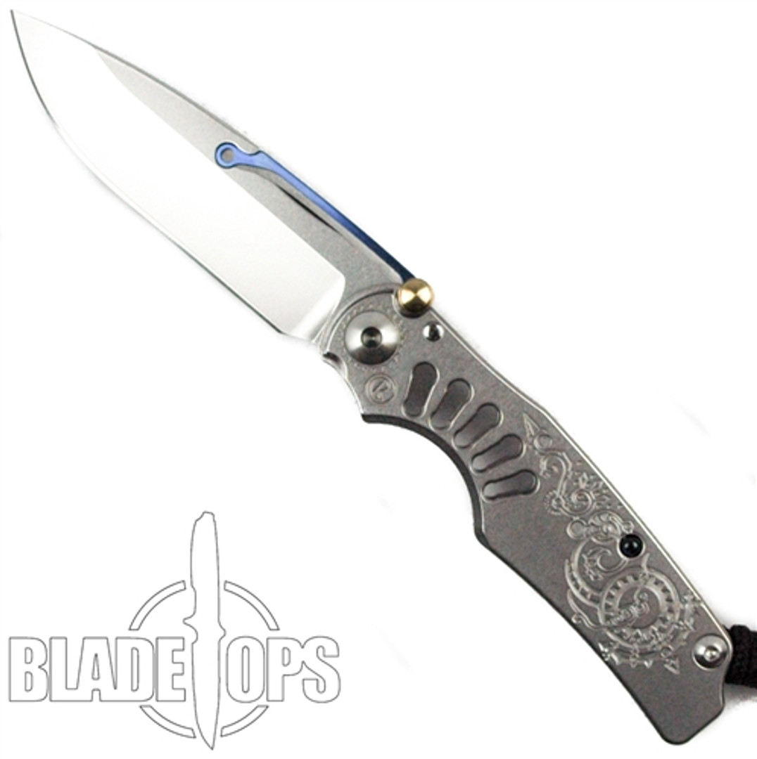 Chris Reeve Ti-Lock Blue Steam Folder Knife, S35-VN Plain Blade