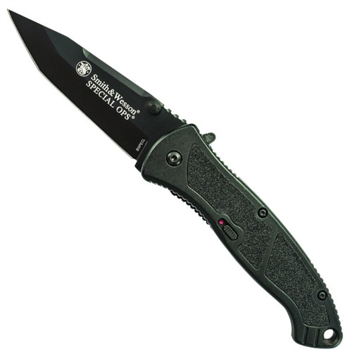 Smith & Wesson Special Ops Large Assisted Knife, Tanto Plain Blade, Black Handle