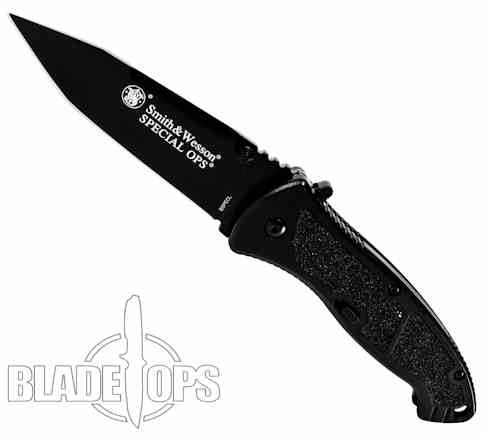 Smith & Wesson Special Ops Large Assisted Knife, Tanto Plain Blade, Black Handle