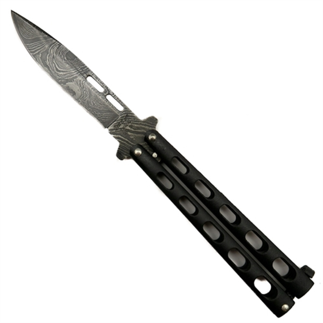 Bear & Son 115D Balisong Butterfly Knife, Damascus Blade