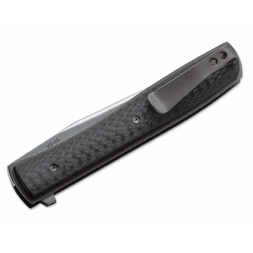 Boker Plus Urban Trapper Pocket Knife, Carbon Fiber, Satin Plain Blade REAR VIEW