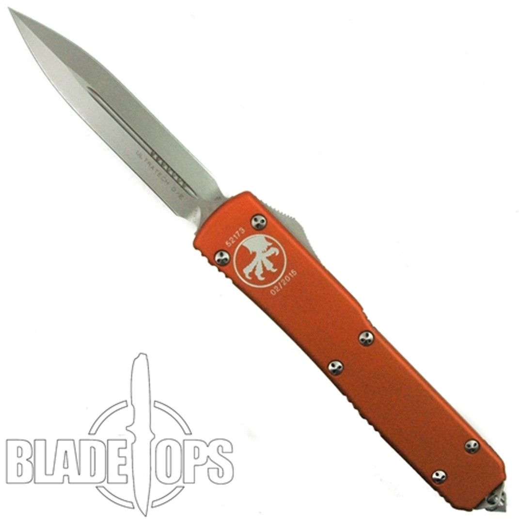 Microtech Orange Ultratech OTF Knife, Bead Blast Dagger Blade