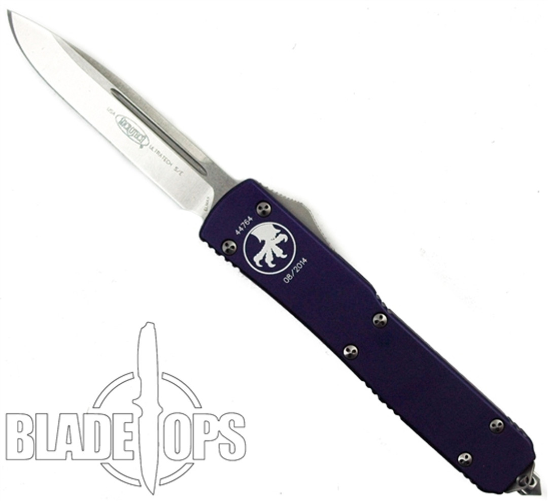 Microtech Purple Ultratech OTF Knife, Stonewash Single Edge Plain Blade