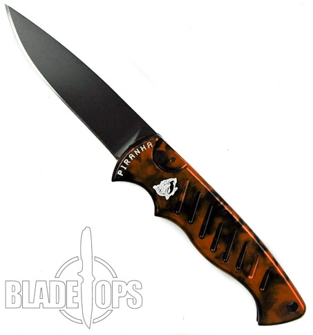 Piranha Orange Pocket Auto Knife, 154CM Black Blade