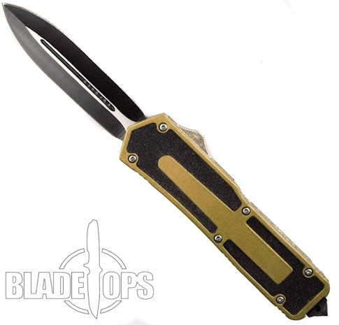 Tan Top Gun OTF Knife, Black Dagger Blade