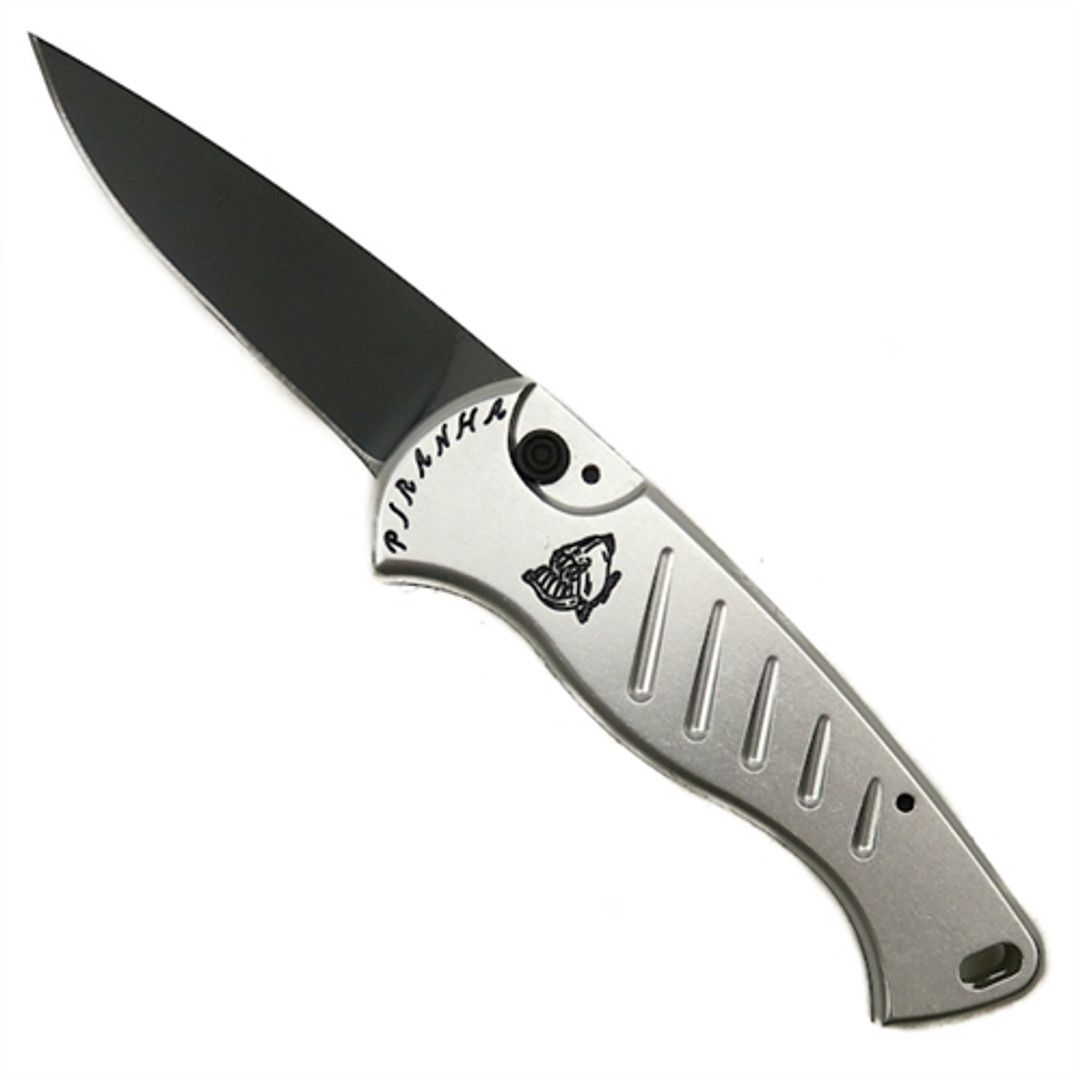 Piranha P-2ST Silver Fingerling Auto Knife, 154CM Black Blade