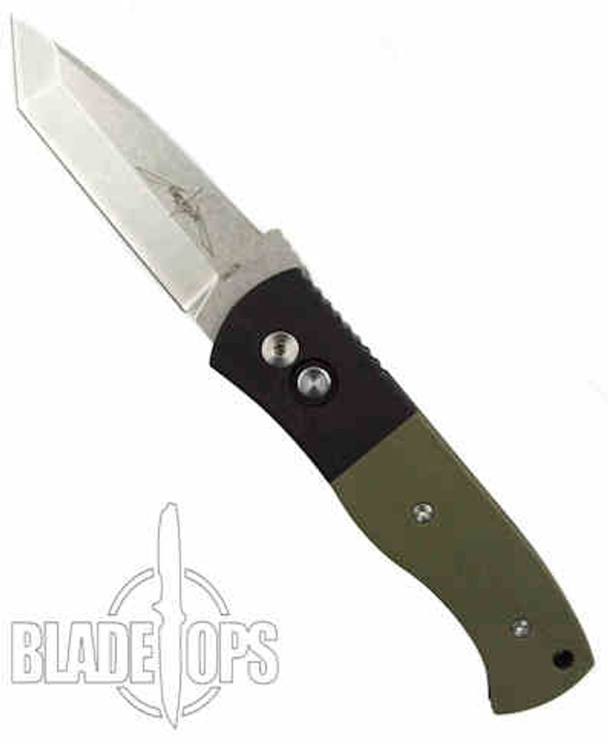 ProTech Emerson CQC7 Chisel Tanto Auto Knife, Green G10 Inlay, Stonewash Blade