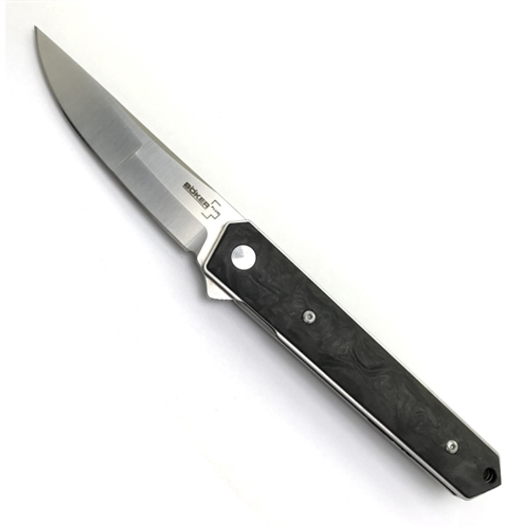 Boker Plus Kwaiken Duplex Marbled Carbon Fiber Flipper Knife, VG-10 Satin Blade