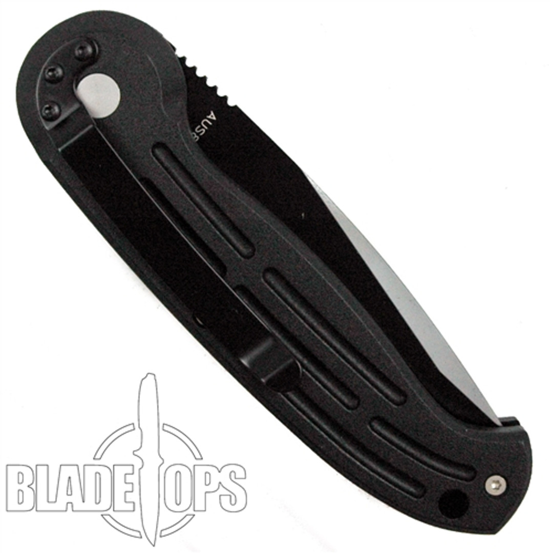 Boker Magnum Tanto Auto Knife, AUS-8 Black Combo Blade