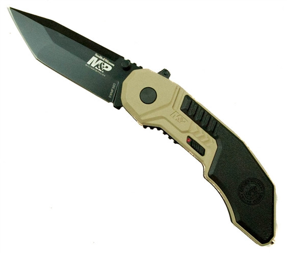Smith & Wesson M&P MAGIC Assist Knife, Tanto Black Plain Blade, Tan Handle, SWMP3BD