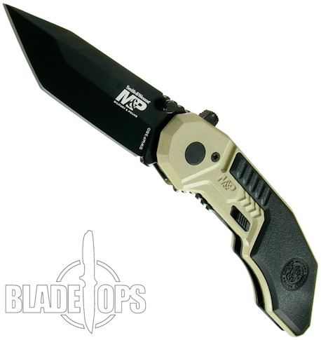 Smith & Wesson M&P MAGIC Assist Knife, Tanto Black Plain Blade, Tan Handle, SWMP3BD