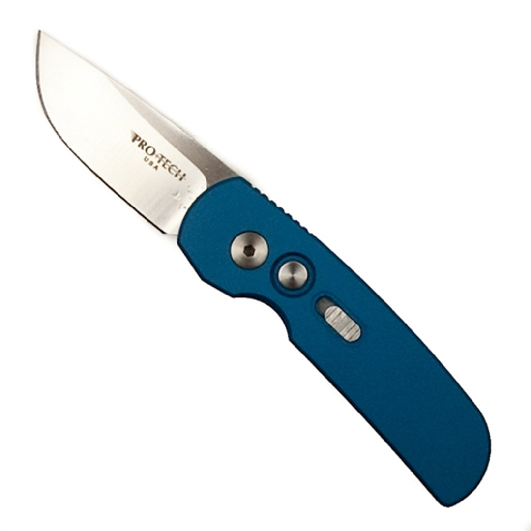 Pro-Tech 2203-BLUE Blue Calmigo Cali-Legal Auto Knife, 154CM Satin Blade