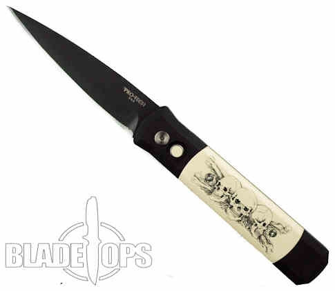 ProTech Godfather, Skull Laser Scrimshaw Prototype, Black Blade