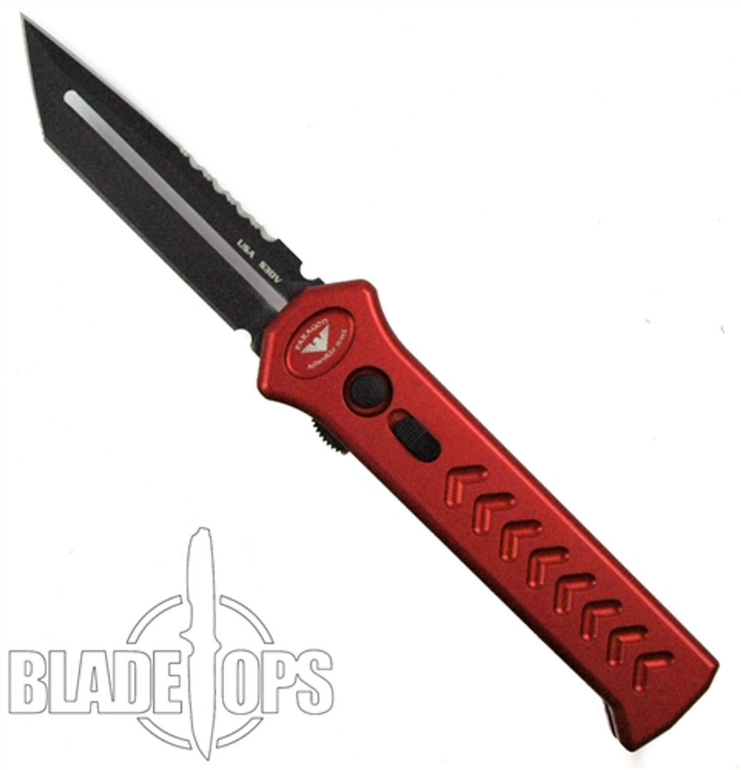 Paragon Red PARA-XD OTF Auto Knife, Black Tanto Combo Blade