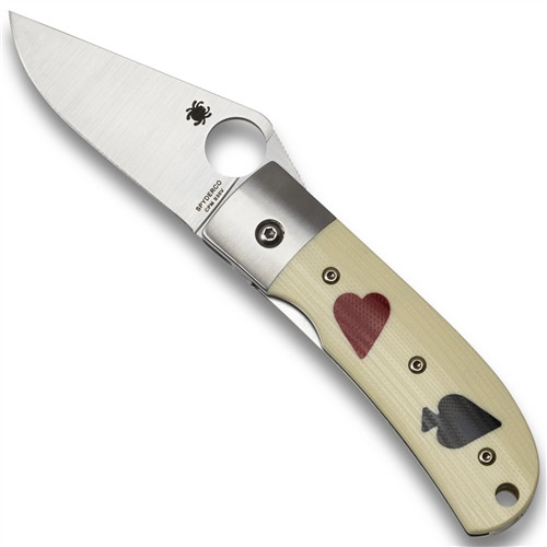 Spyderco C226GP White One-Eyed Jack Folder Knife, CPM-S30V Satin Blade