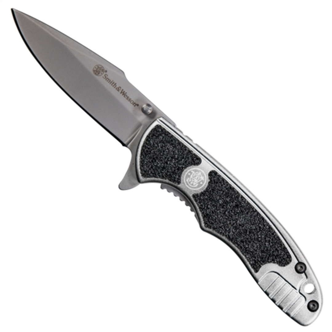 Smith & Wesson Silver/Black Folder Knife, Bead Blast Blade