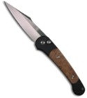 Pro-Tech Monaco Auto, Black Plain Blade, Maple Burl Handle