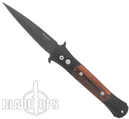 Pro-Tech The Don Automatic Knife, Black Handle With Cocobolo Inlay, Black  Blade, 1707C