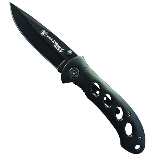 Smith & Wesson 423B Oasis Folding Knife, Black Handle, Black Plain Blade