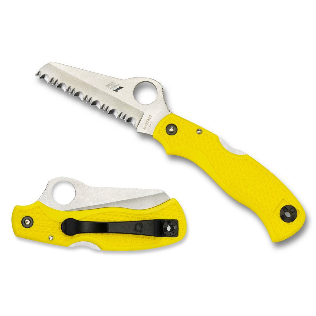 Spyderco Yellow Saver Salt Lockback Knife, Spyderedge Blade REAR VIEW