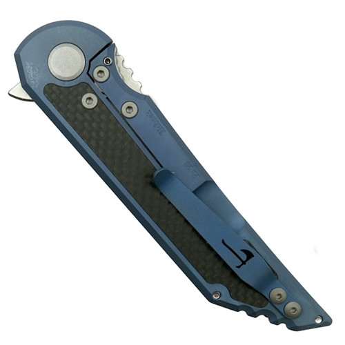 Hoback Knives Kwaiback Blue Titanium/Carbon Fiber Flipper Knife, CPM Cru-Wear Stonewash Blade