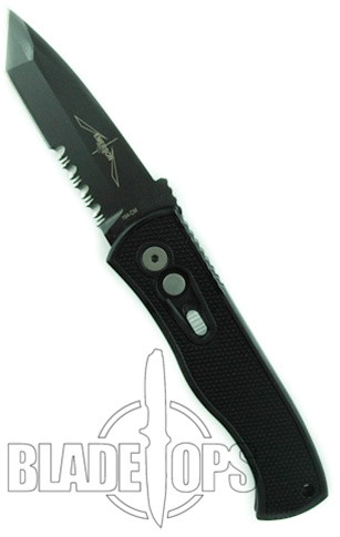 Pro-Tech Emerson Knurl Grip CQC7 E7T08 Tanto Auto Knife, 154CM Black Combo Blade