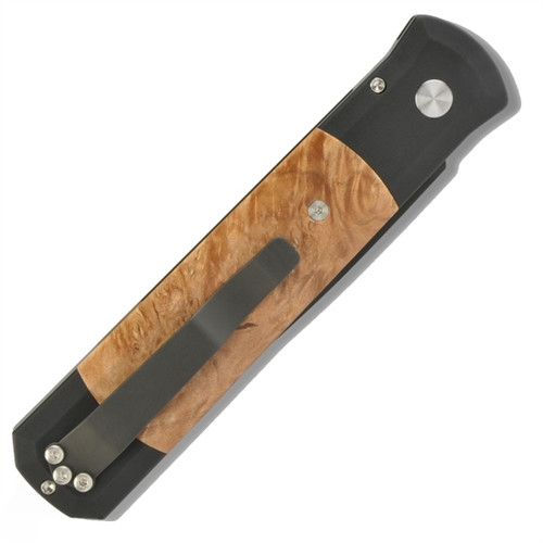 【NODEL DESIGN】3ndelier blade Pro-Tech 907 Godfather Auto Knife, Maple Burl, 154CM Black Blade