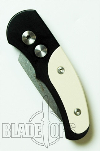 Pro-Tech Runt J4, Stonewash Tanto Blade,  Black Handle with Ivory Micarta Inlay, PT5451