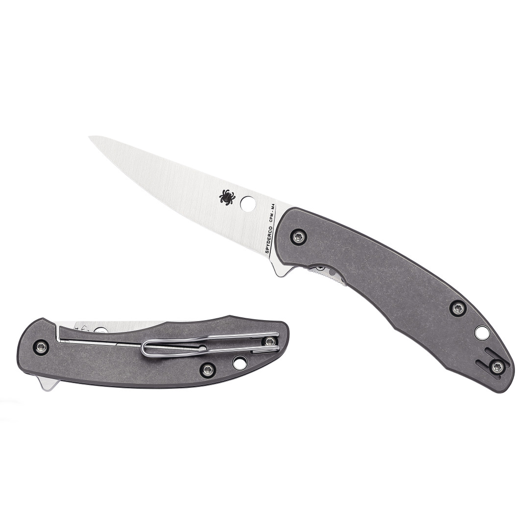 Spyderco Mantra 2 Flipper Knife, Titanium Handle, M4 Plain Blade REAR VIEW