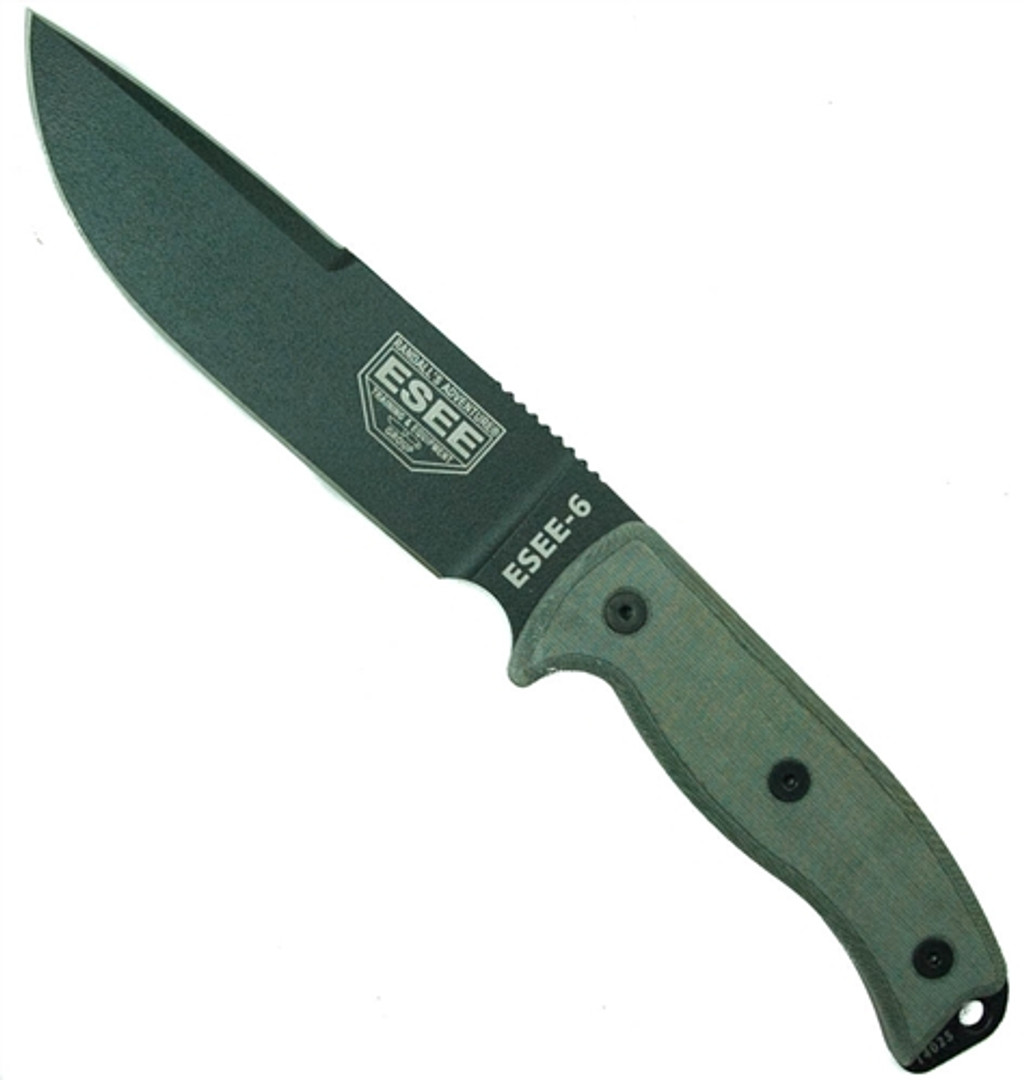 ESEE Knives 6PCPOD Fixed Blade Knife, Black Clip Point Blade, Linen Micarta Handle, Olive Drab Sheath