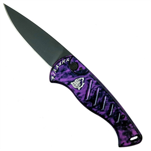 Piranha Plum Fingerling Auto Knife, 154CM Black Blade