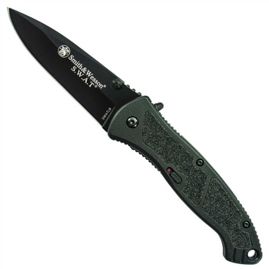 Smith & Wesson Large SWAT Spring Assist Knife, Black Handle, Black Plain Blade