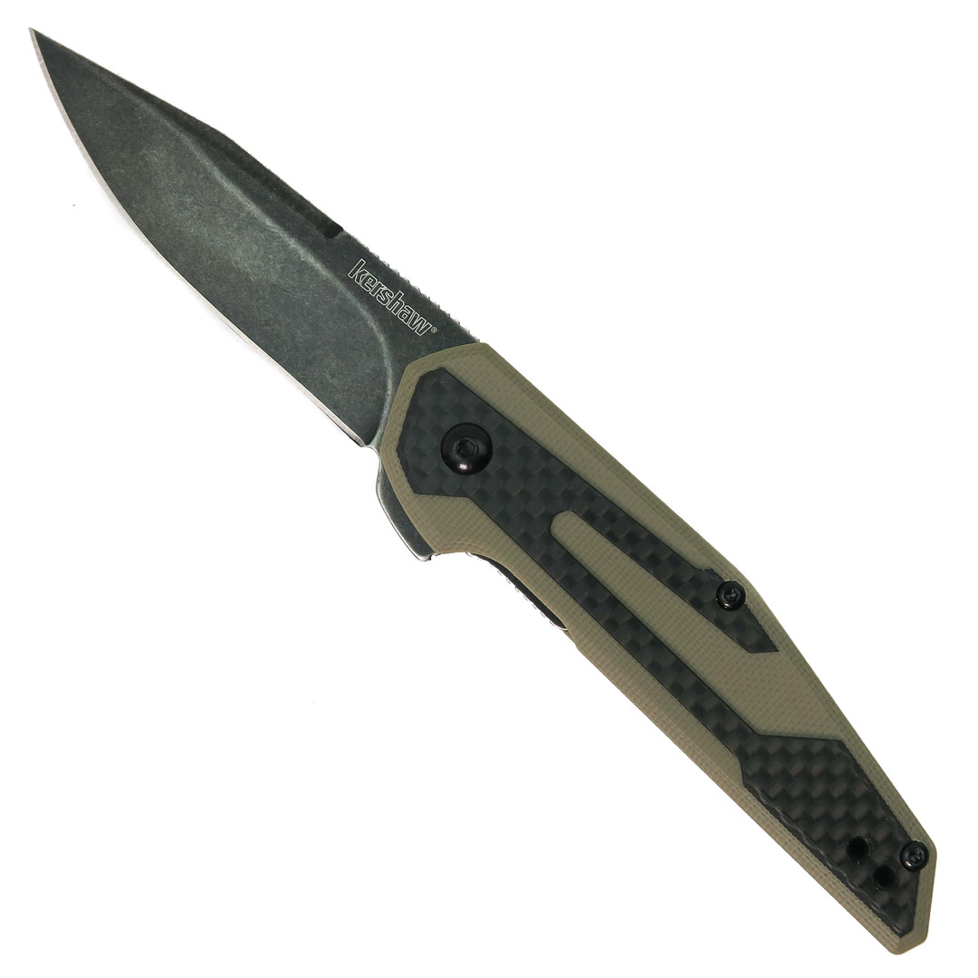 Kershaw 1160TANBW Tan Fraxion G-10/Carbon Fiber Flipper Knife, BlackWash Blade