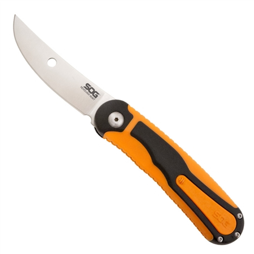 SOG Revolver 2.0 Hunt Fixed Blade Knife, Satin Mulit-blade, Black/Orange Handle