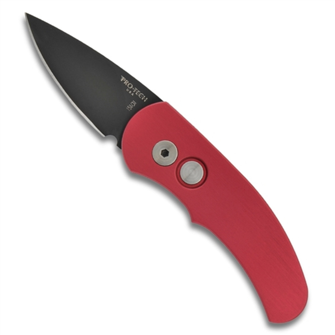Pro-Tech J4 Cali-Legal Auto Knife, Red Handle, Plain Edge DLC Black Blade