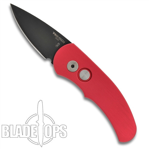 Pro-Tech J4 Cali-Legal Auto Knife, Red Handle, Plain Edge DLC Black Blade