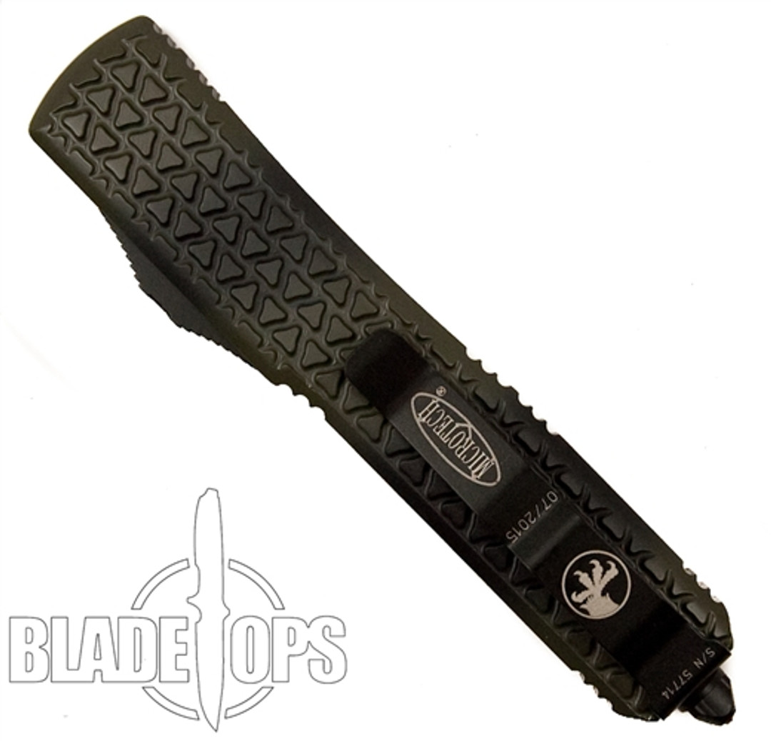 Microtech Green Camo Tri-Grip Ultratech OTF Auto Knife, Dual Combo Edge Blade