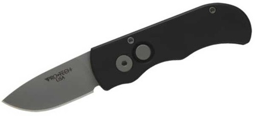 Pro-Tech Runt, Bead Blasted Plain Blade, Black Handle