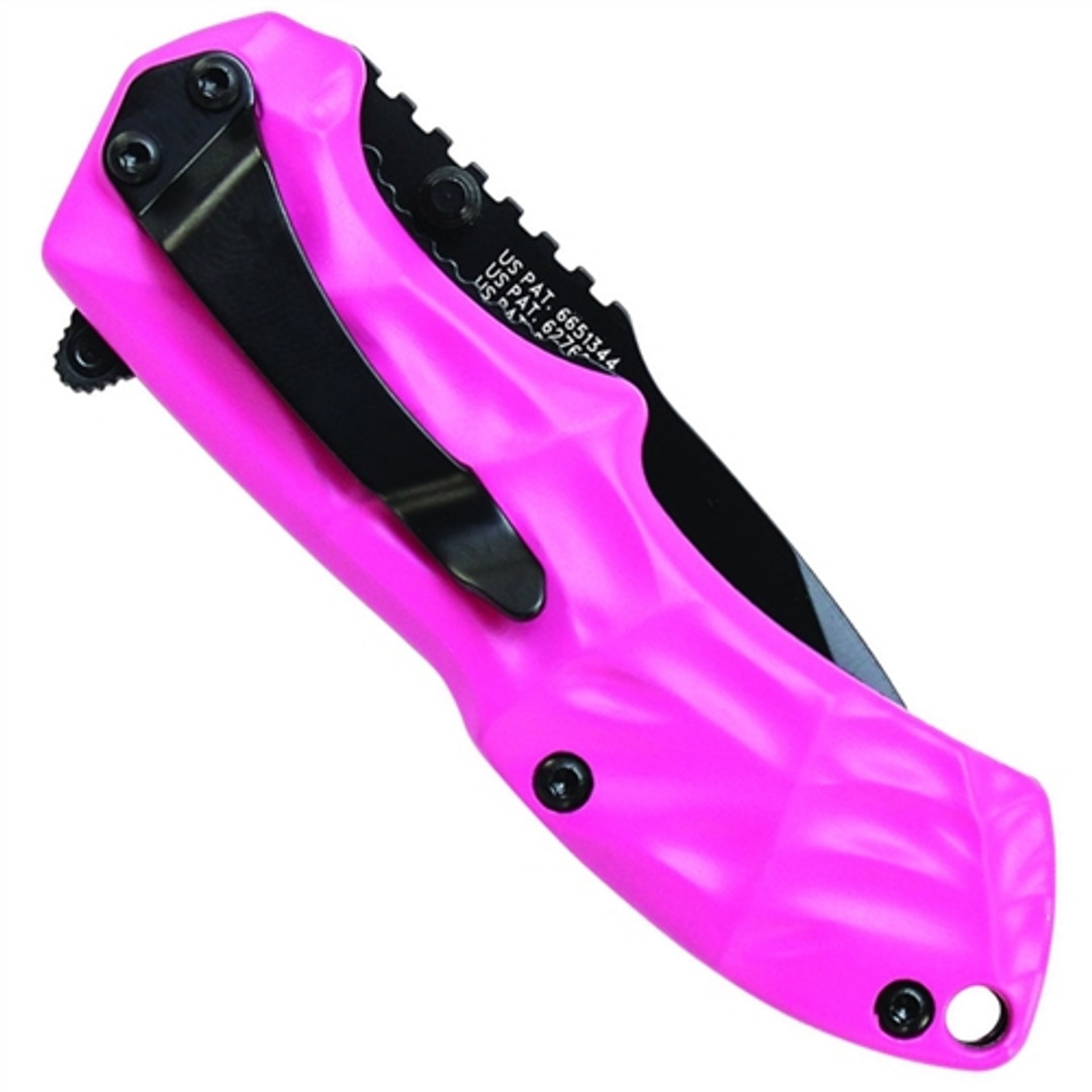 Smith & Wesson Small Black Ops Spring Assist Knife, Pink Handle, Black Drop Point Blade, Clip View