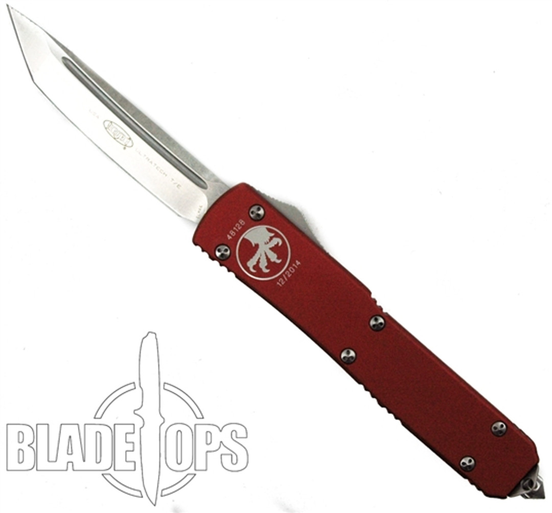 Microtech Red Ultratech OTF Knife, Stonewash Tanto Blade