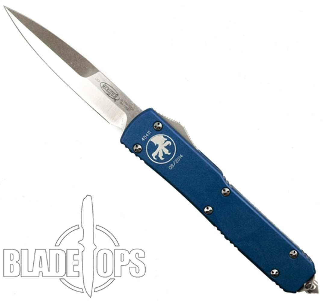 Microtech Blue Ultratech OTF Knife, Bayonet Stonwewash Blade