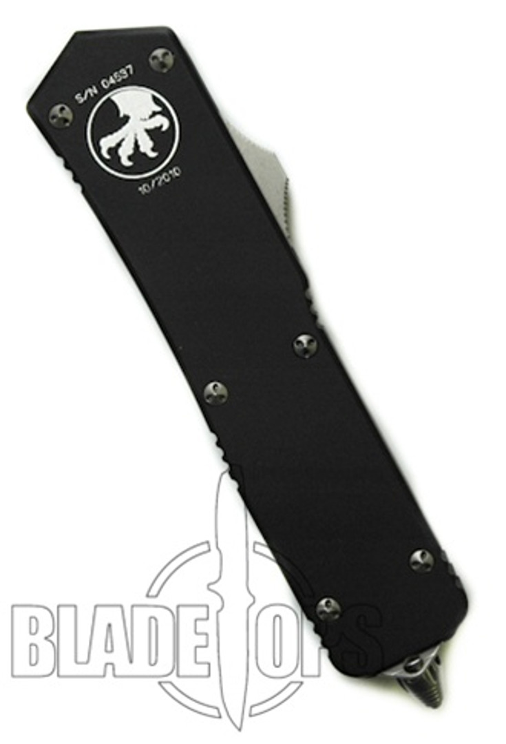 Microtech Executive Scarab Out the Front Knife, Black Double Edge Blade, Part Serrations, Limited Run, MT109-2