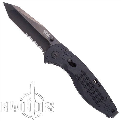 SOG Mini Aegis Assisted Open Knife,  Black TiNi Tanto Plain Blade, AE24